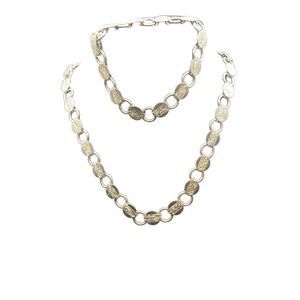 Vintage Sarah Coventry Silvertone Round Discs Textured Floral Necklace  15" Matc